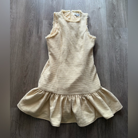 en saison janice butter yellow sleevless raw edge ruffle mini tweed dress small - Picture 1 of 9